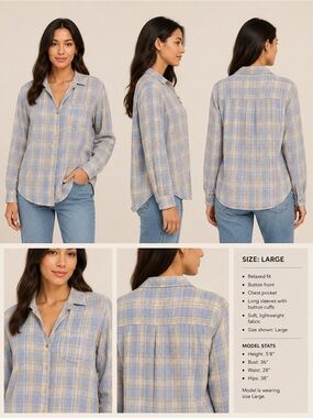 GAP Plaid Button-Front Shirt in Light Blue & Cream